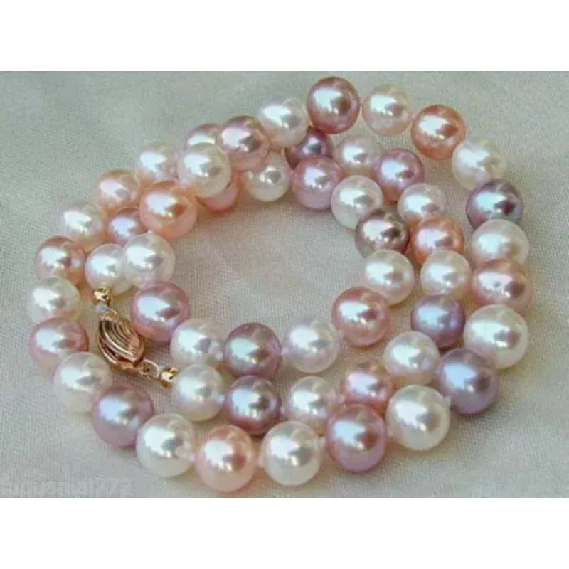 AAA 8-7mm White Purple Pink South Sea Multicolor Pearl Necklace 18 