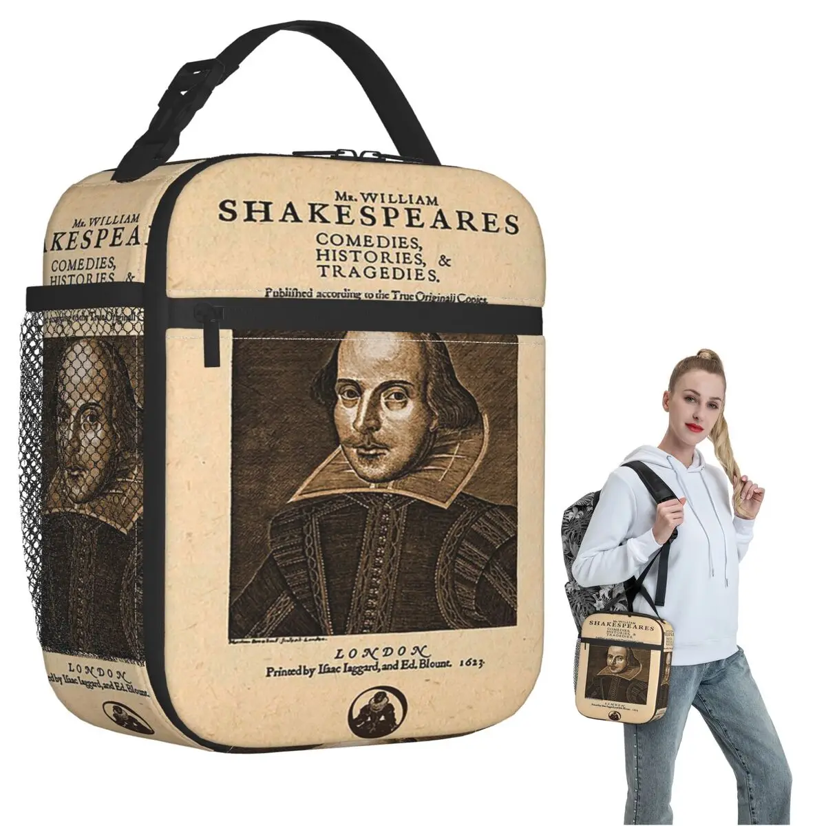 Shakespeare First Folio Front Piece Insulated Lunch Bag for Women Children Portable Food Boxes Thermal Lunch Box Tote