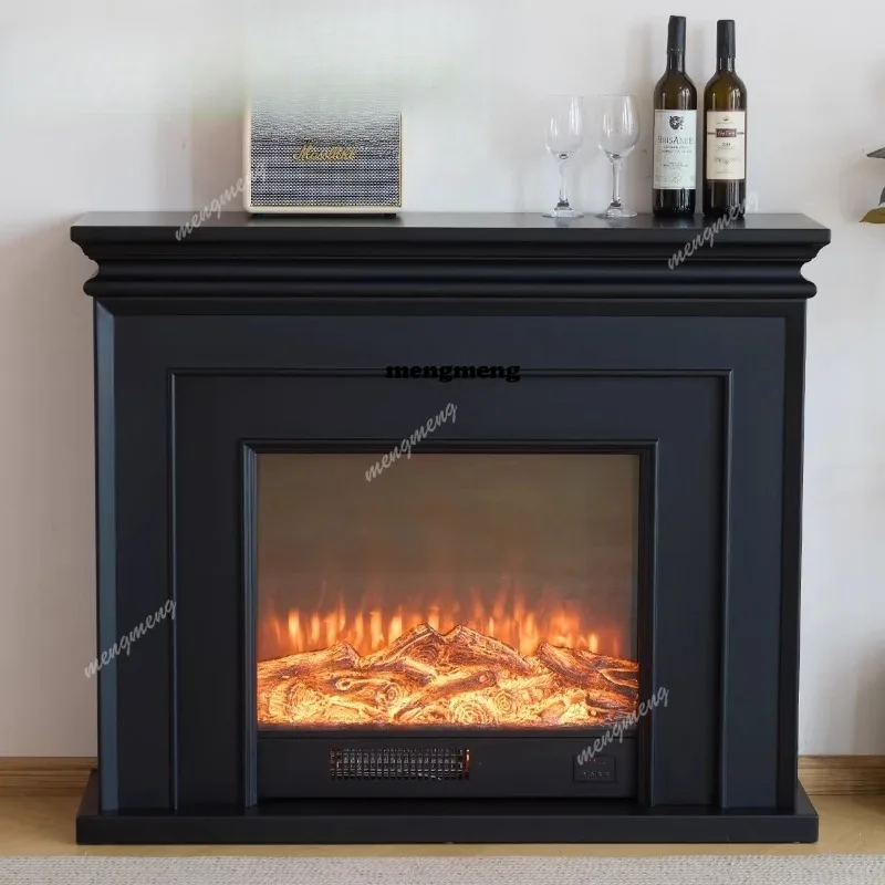 All solid wood fireplace decorative cabinet, black fireplace simulation fire fireplace integrated