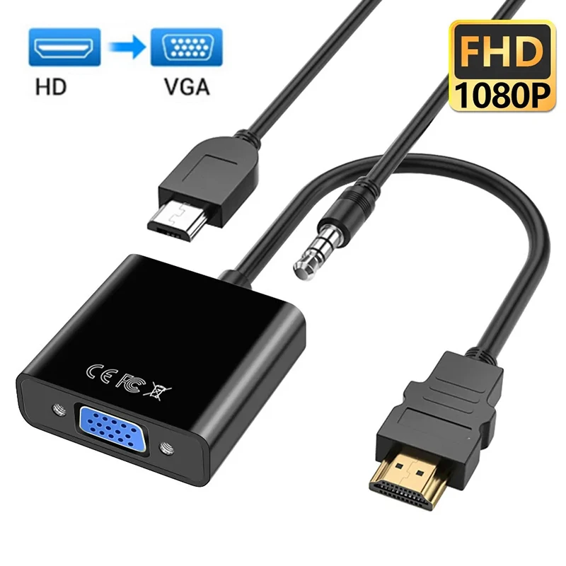 1080P HDMI-kompatibel zu VGA Adapter Kabel mit 3,5mm Audio Netzteil Stecker auf Buchse Konverter für TV Box PC Projektor Laptop