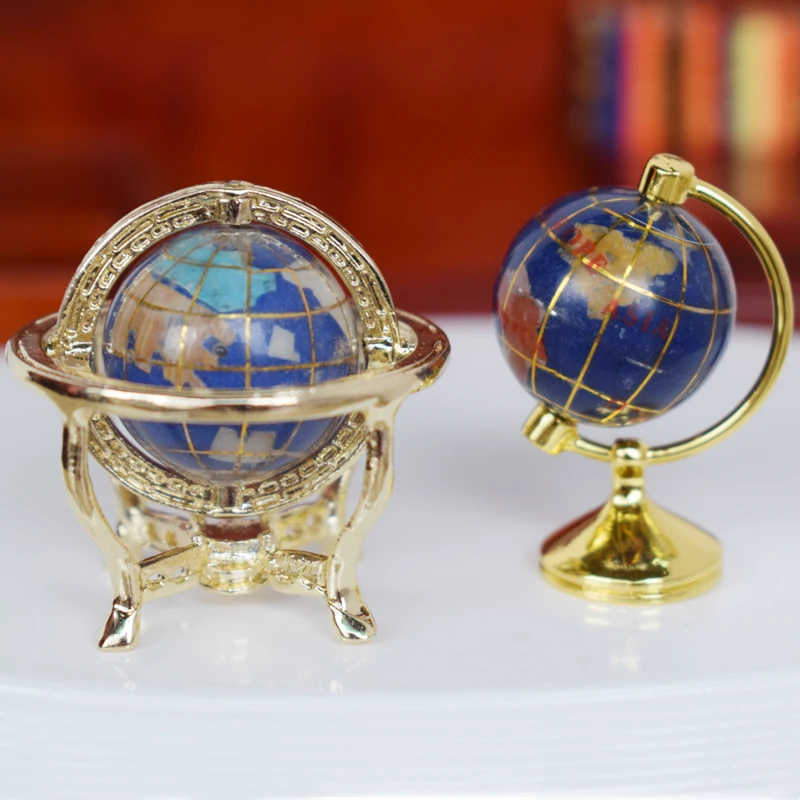 1 個ミニ金属 1:12 スケールヴィンテージブルー地球儀ミニチュアドール