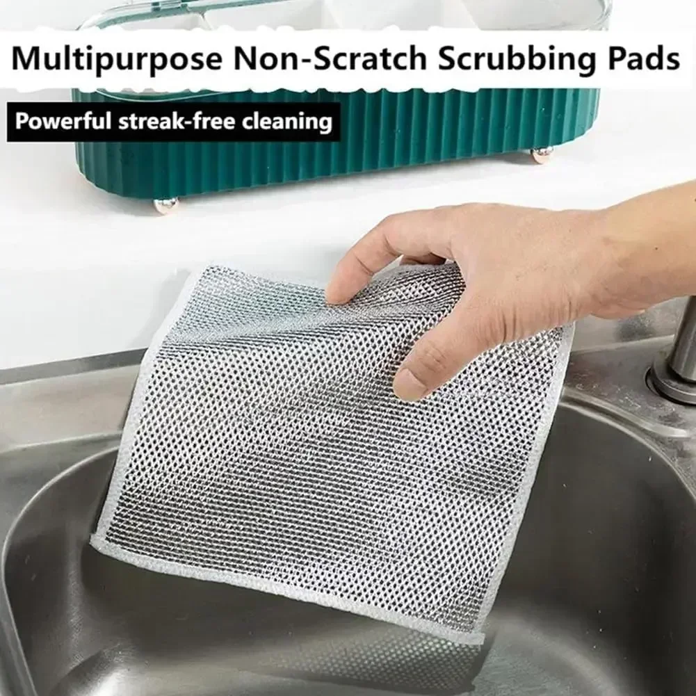 20/5pcs Double-side Steel Wire Cleaning Cloth Kitchen Pan Pot Dish Washing Cloths Household Cleaning Microfiber Mesh Rags Towel