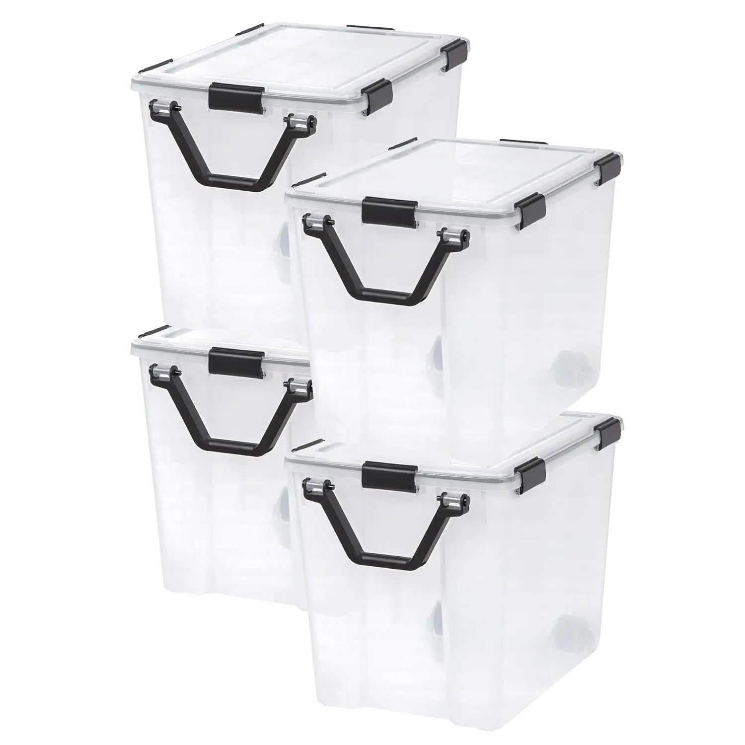103 Qt Storage Bins Lids 4 Pack BPA-Free Plastic Gasket Box Tight Latch Seal Stackable Nestable Tote Clear Black, Customized