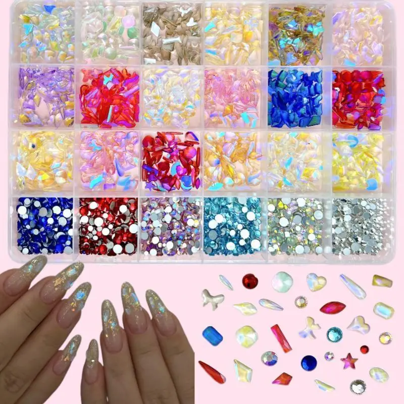 

1Box Gradient Transparent Waterdrop Butterfly Nail Rhinestones Colored Glass Flatback Aurora Series Nail Art Charms DIY Nails