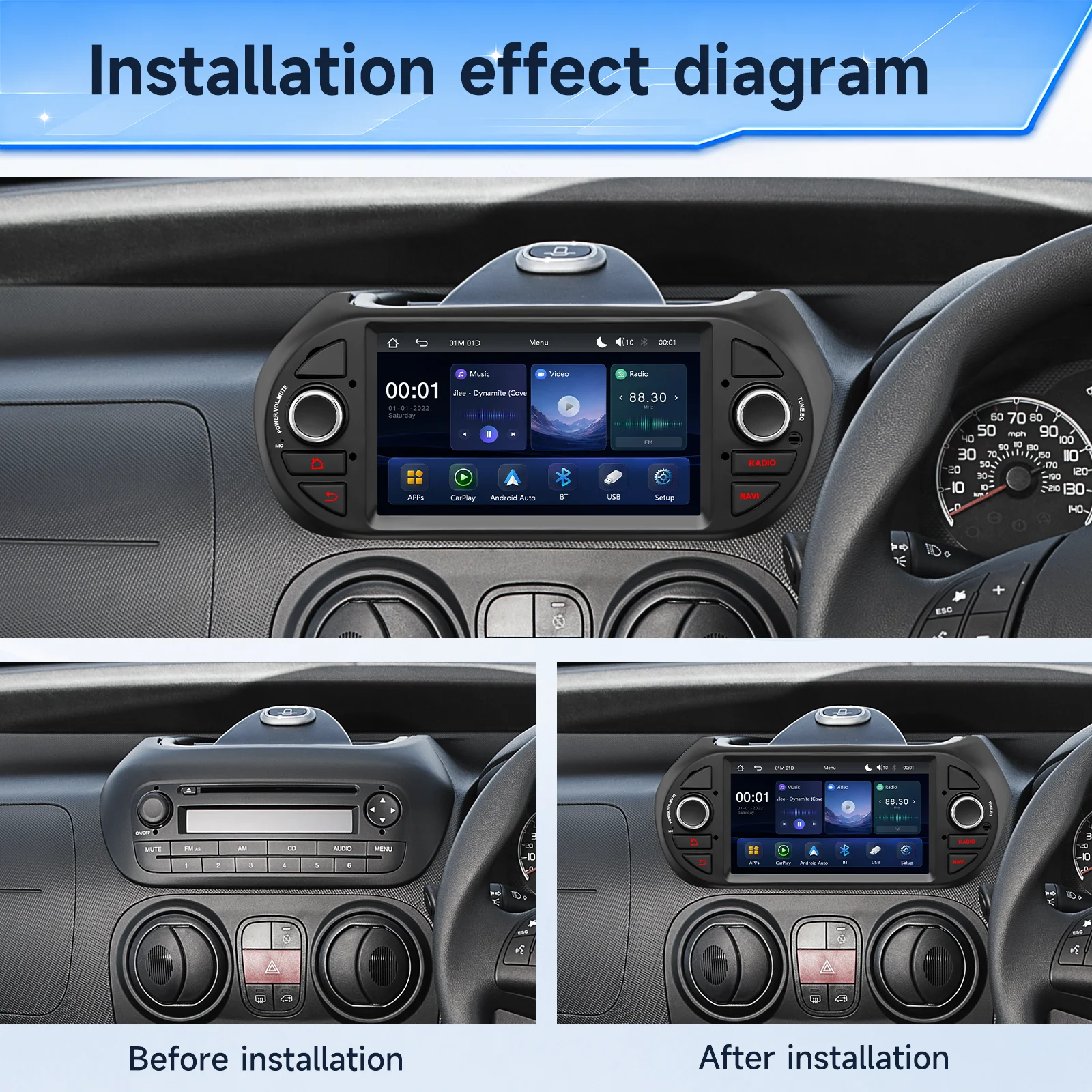 Car Radio For Fiat Frorino 2008-2017 Car Multimedia Video Player 7'' Wireless Carplay Android Auto FM RDS BT All-in-one machine