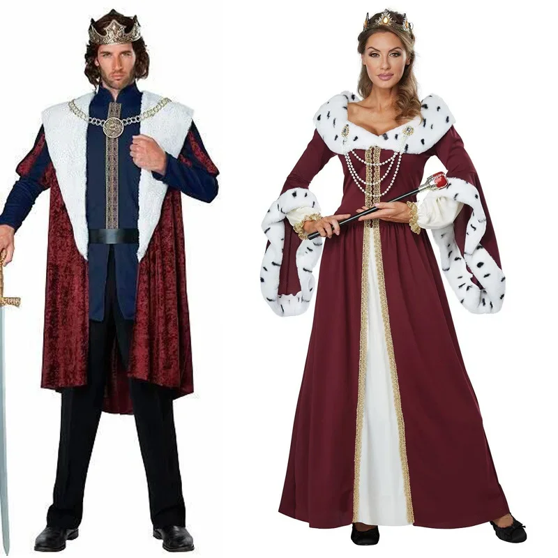 

Halloween Party Emperor King Queen Costume Medieval Royal Court Fantasia Fancy Dress Men Women Couple Medieval Dress