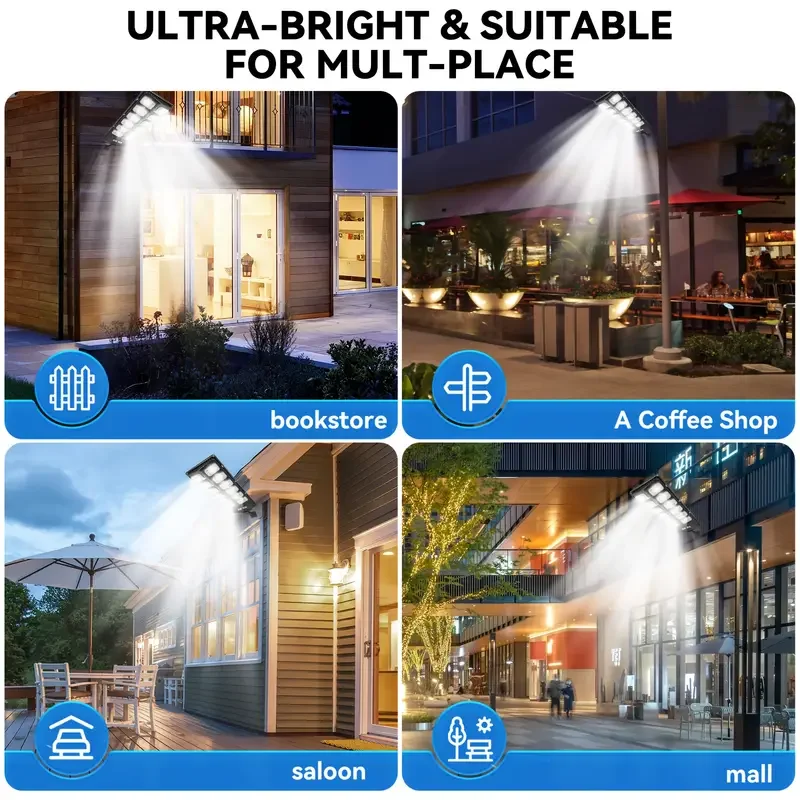 Solar Lights Outdoor Waterproof 504 LED Flood Lights Motion Sensor with Remote Control 3 Modes Street Lamp for Yard Garden Path