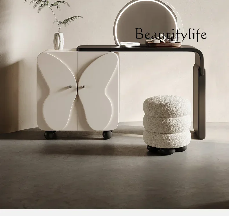 Italian Cream Style Butterfly Dresser Chest of Drawers Integrated Modern Light Luxury Bedroom Makeup Table with Mirror