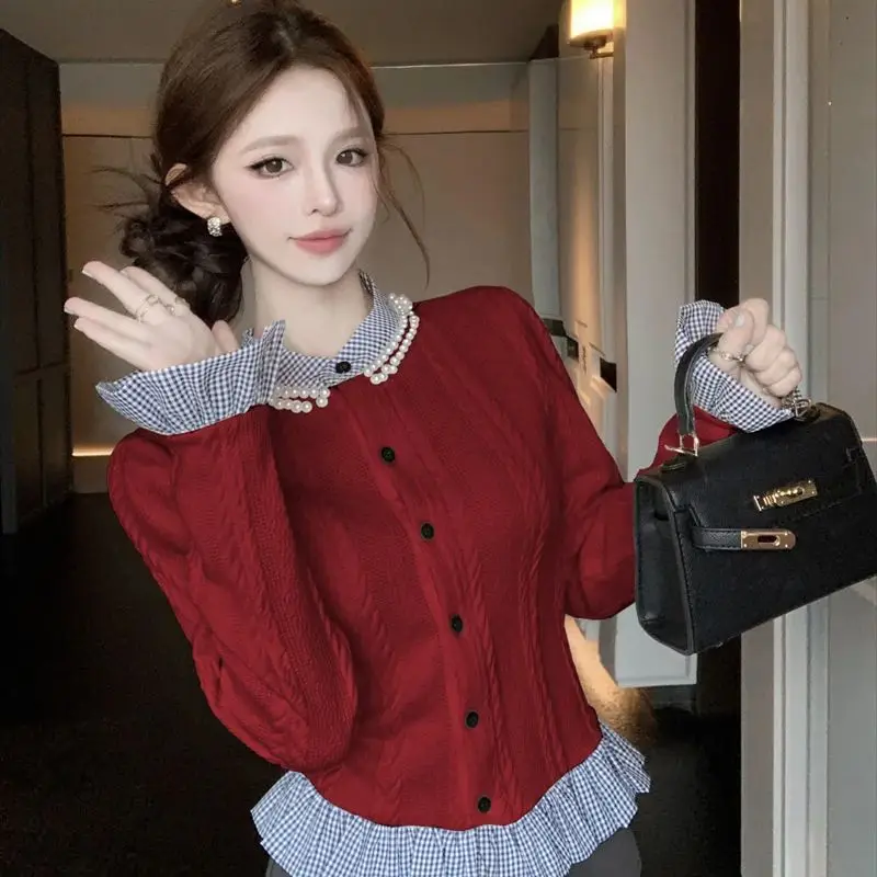 

Fake Two-Piece Knitted Cardigan Long-Sleeved Versatile Slim Design Fashionable Knitted Top Slimming Splicing Bottoming Shirt