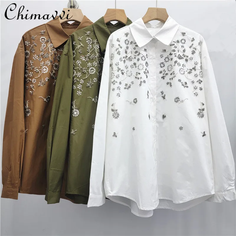 

Spring and Autumn New Heavy Sequin Embroidery Shirt Fashion Loose Casual Single-Breasted Long Sleeve Shirt Blouse Women Tops