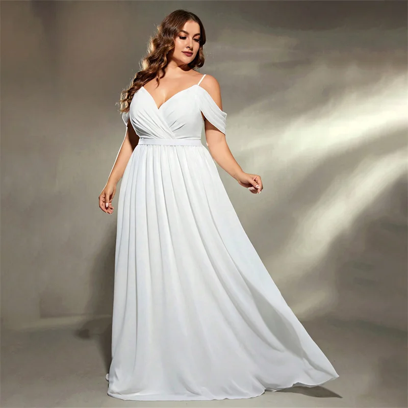 Customise Plus Size A Line Chiffon Pleat V Neck Off Shoulder Evening Bridesmaid Dresses Wedding Party Formal Prom Zipper Back