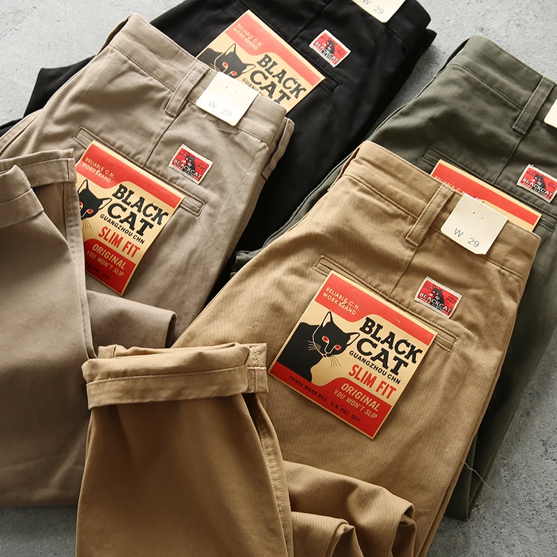 Heavy Twill American Fashion Brand Amekaji Basic Cotton Retro Men's Straight Casual Pants Chino Pants