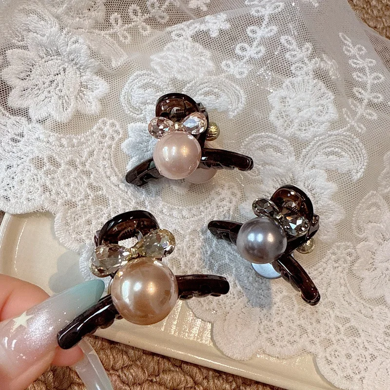 

Sweet and sparkling rhinestone bowknot pearl hairpin, adorable princess hair clip