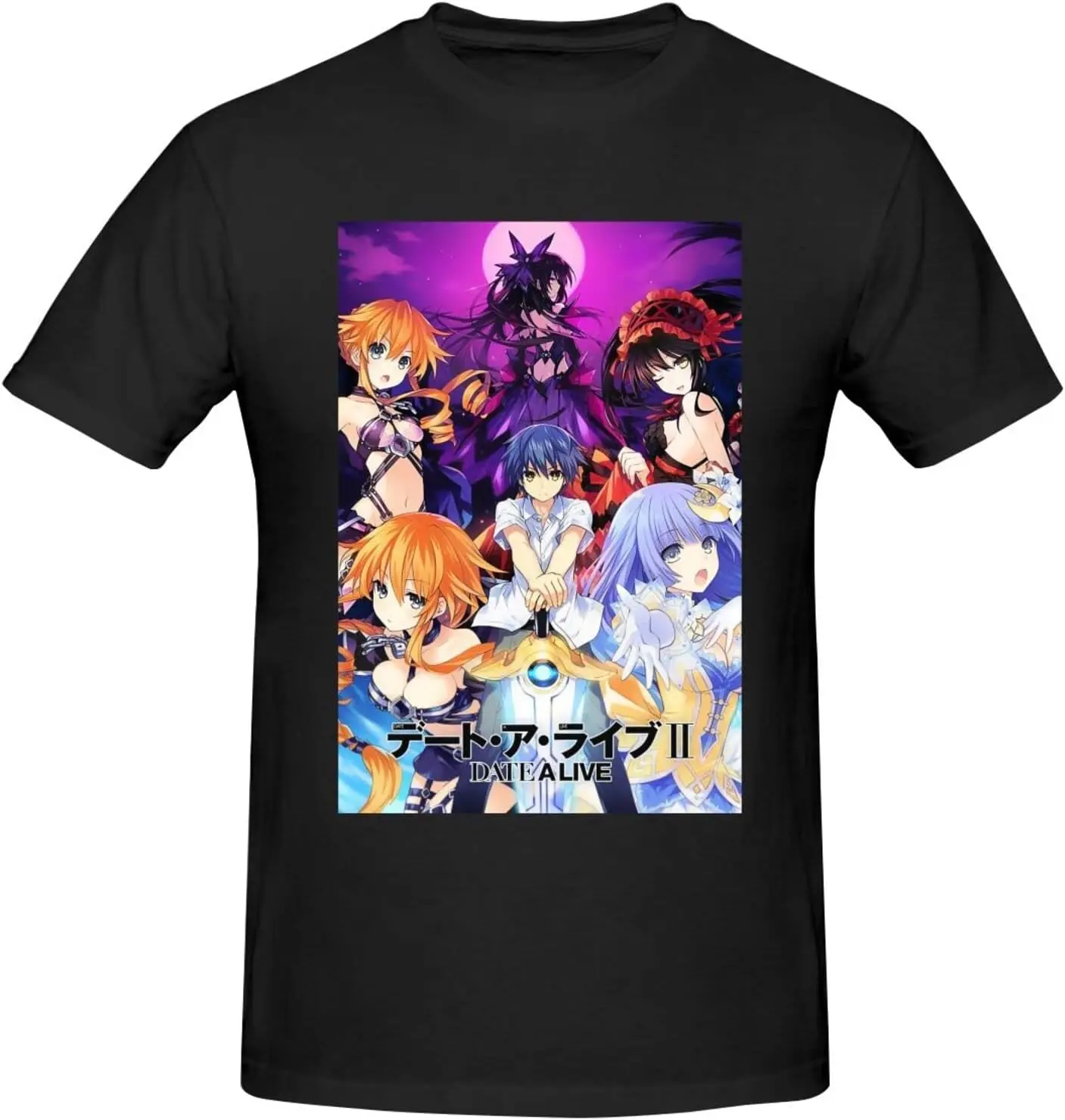 

Date A Live Men's T-Shirts Cotton Short Sleeve Crew Neck Fashion Graphic Print Tees Black