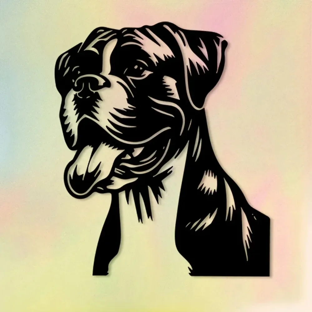 CIFBUY Iron Art Boxer Dog Wall Decor Rustproof Weatherproof Metal Sculpture for Indoor Outdoor Home Garden Patio Yard Decor