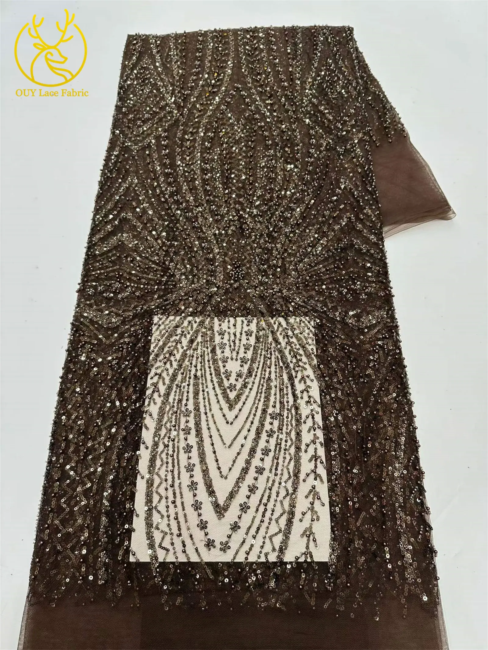 Exquisiter bunter afrikanischer Perlen-Mesh-Spitzenstoff, 5 Yards, hochwertiger französischer Tüll-Spitzenstoff zum Nähen von Brautkleidern – Detail 17