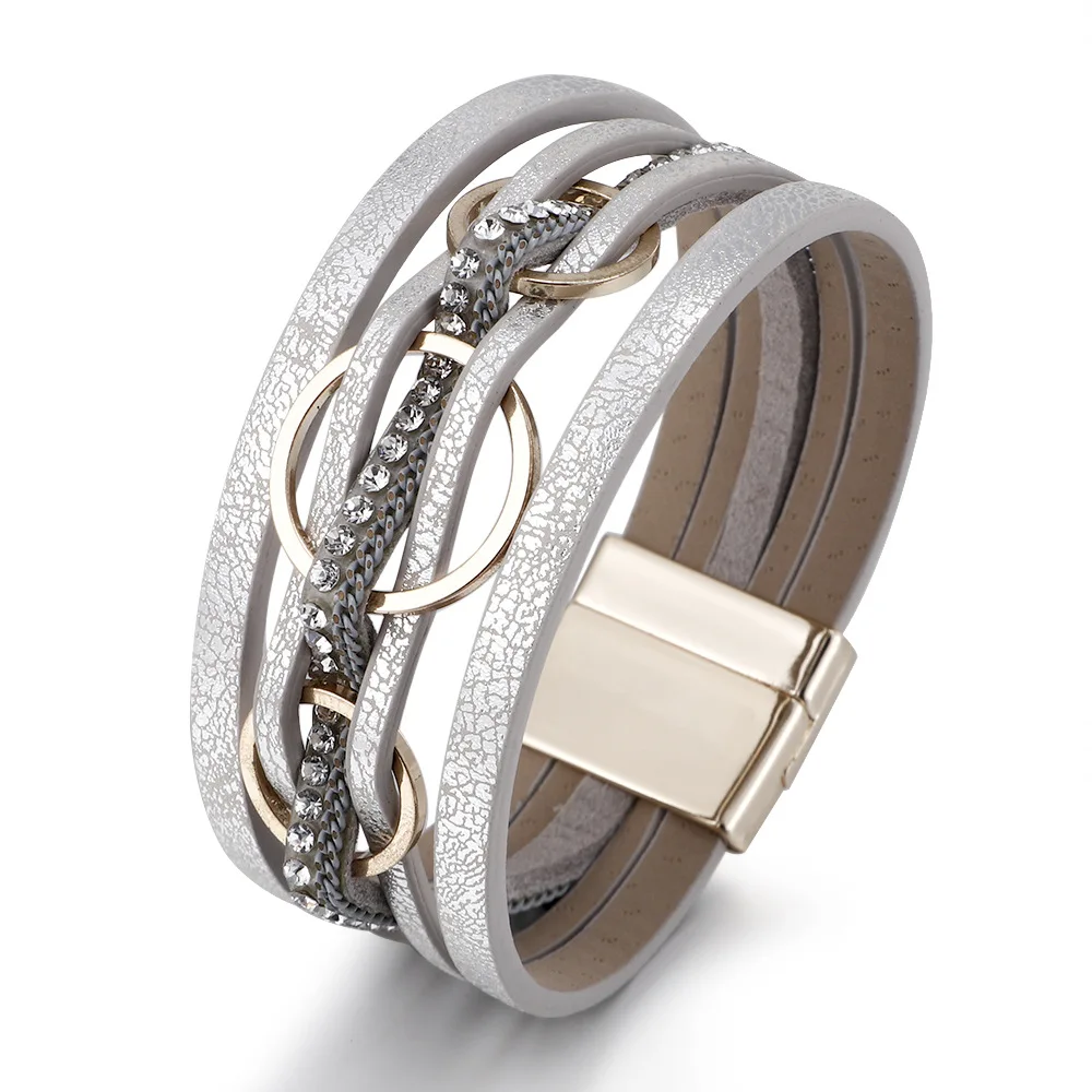 ZG European and American Magnetic Buckle Bracelet For Women Multi-layer PU Leather Circular Ring Design Bracelet Jewelry