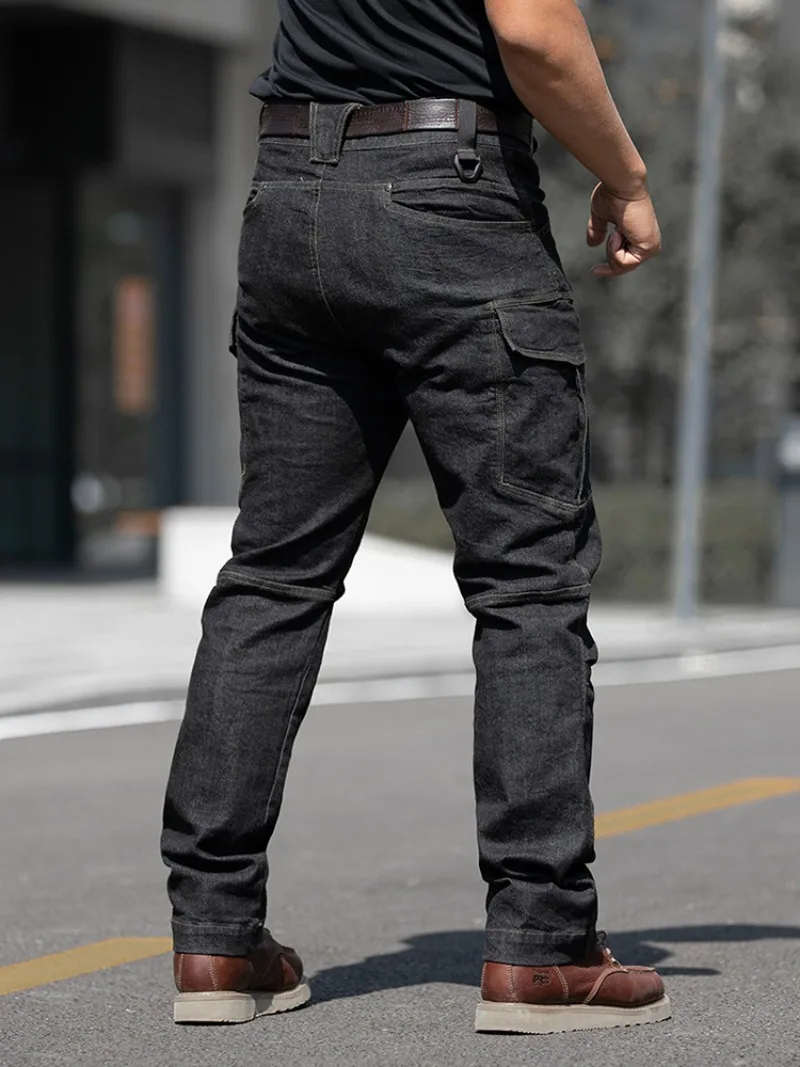 Military Tactical Elastic Men\'s Jeans Wear Resistant Multi Pocket Pure Cotton Straight Pants Men\'s Outdoor Sports Trousers Ropa