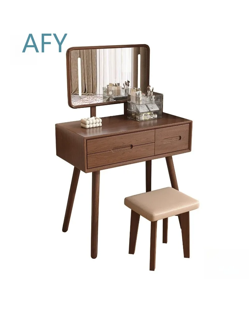 Simple Makeup Table for Bedroom Use Solid Wood Dressing Table for Modern Home Decor Vanity Table for Women with Mirror