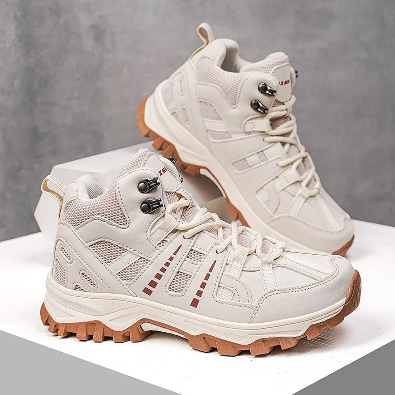 Men Climbing Shoes Autumn High Top Outdoor Non Slip Desert Boots Male Fashion Mountain Walking Cushioning Comfort Sneakers