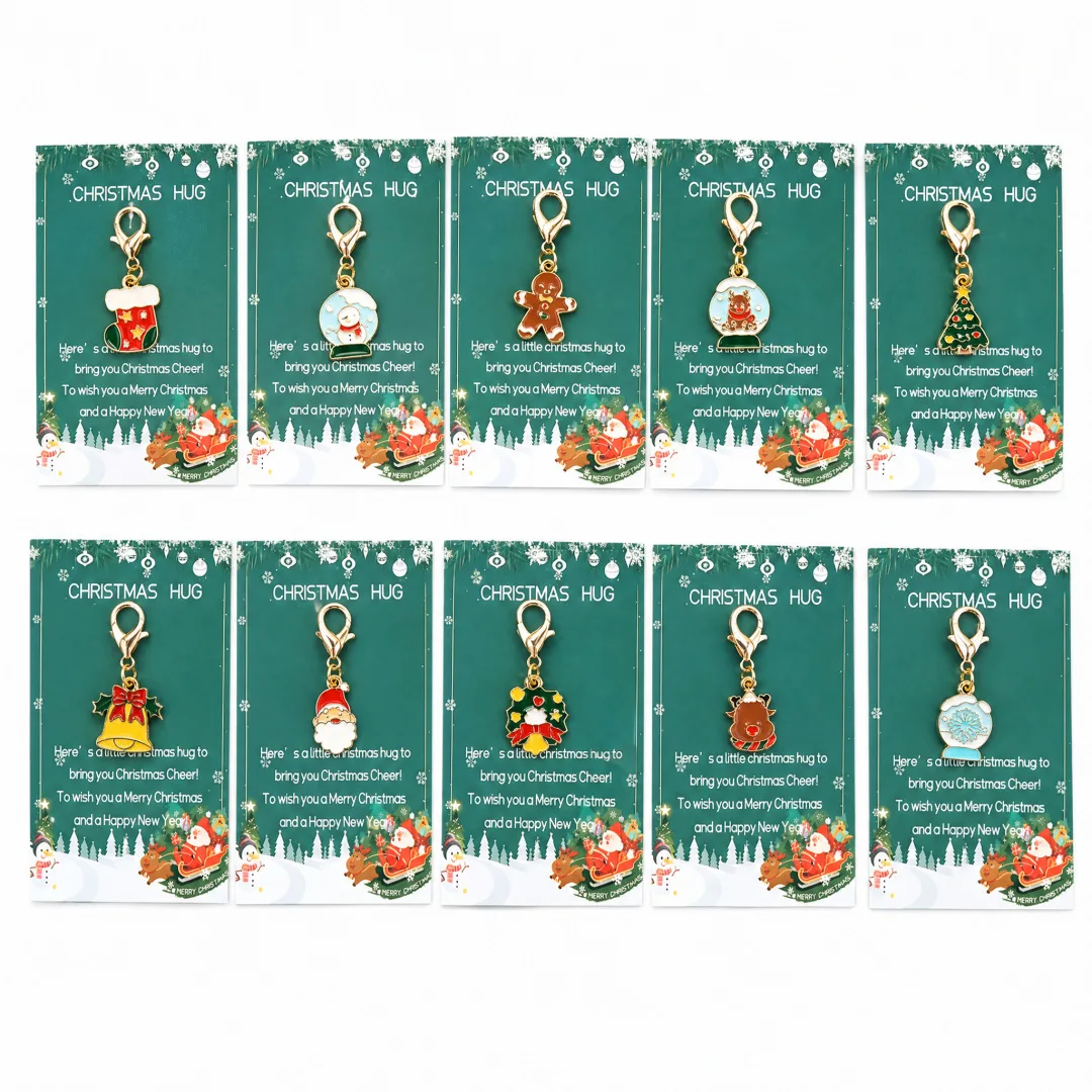 Gift for Her/Him 10pcs Christmas-themed Keychain Set Featuring Designs of Santa Claus, Snowmen, Gingerbread Men, Bells, Reindeer