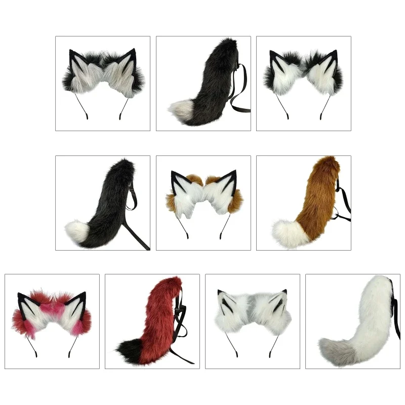 Cute Fur Furry Wolf Tail Adjustable Belt Headband Party Christmas Costume Props Funny Cosplay Xmas Anime Accessories