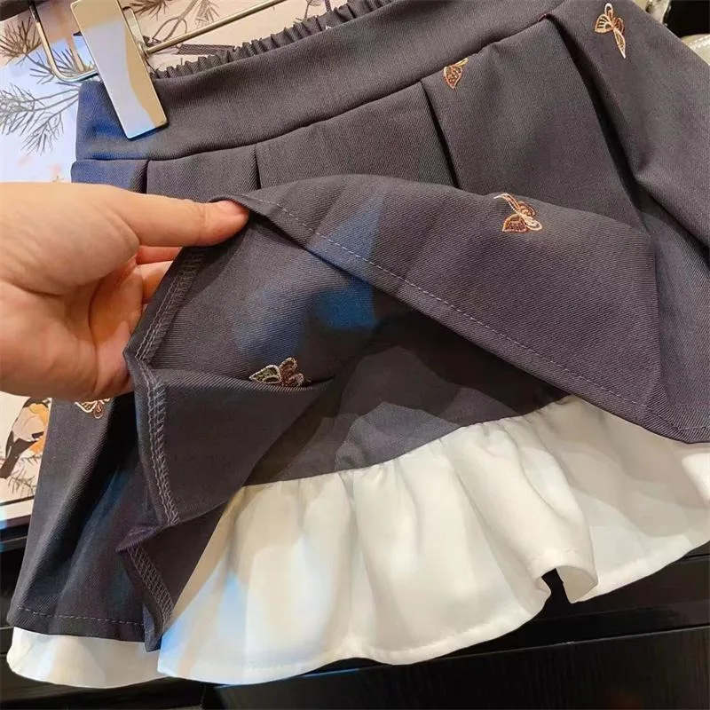 الربيع والخريف الفتيات فستان الأميرة سترة + تنورة قطعتين مجموعات للأطفال الملابس الدانتيل طويلة الأكمام موحدة الدعاوى الرسمية