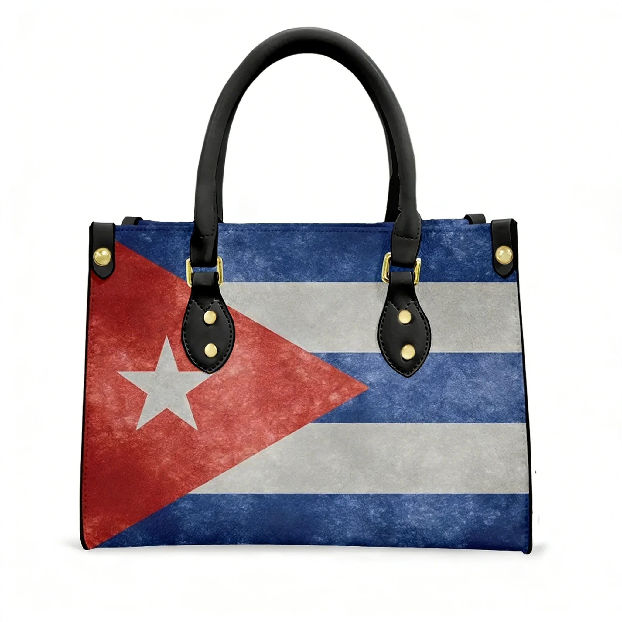 

Cuban Flag Tote Bag Purse Womens Mens Personalized Text Image PU Leather Handbag Business Shopping Gift Bags