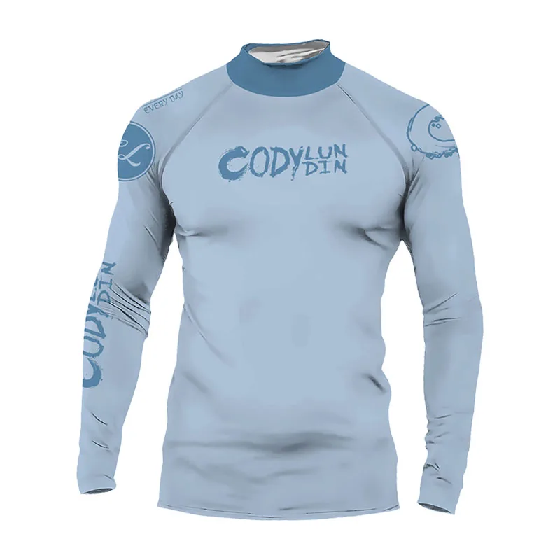 Men’s High Neck Spliced Side Panel Flatlock Stitching Long Sleeve Rashguard Cody Lundin 3D-Printed Grappling Gym Athletic Jersey