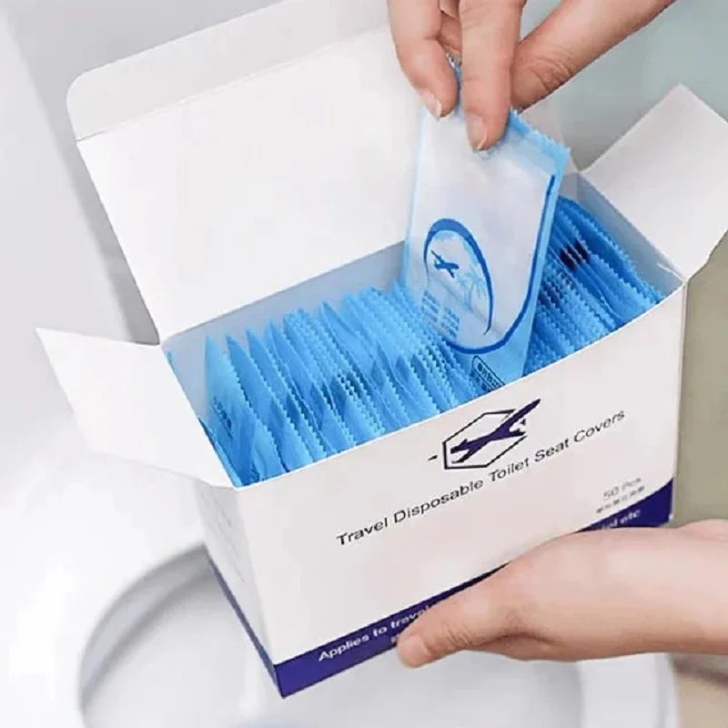 Travel Disposable Toilet Seat Covers 50Pcs Sticker free Waterproof for Adults Kids Individually for Public Restroom Airplane Out