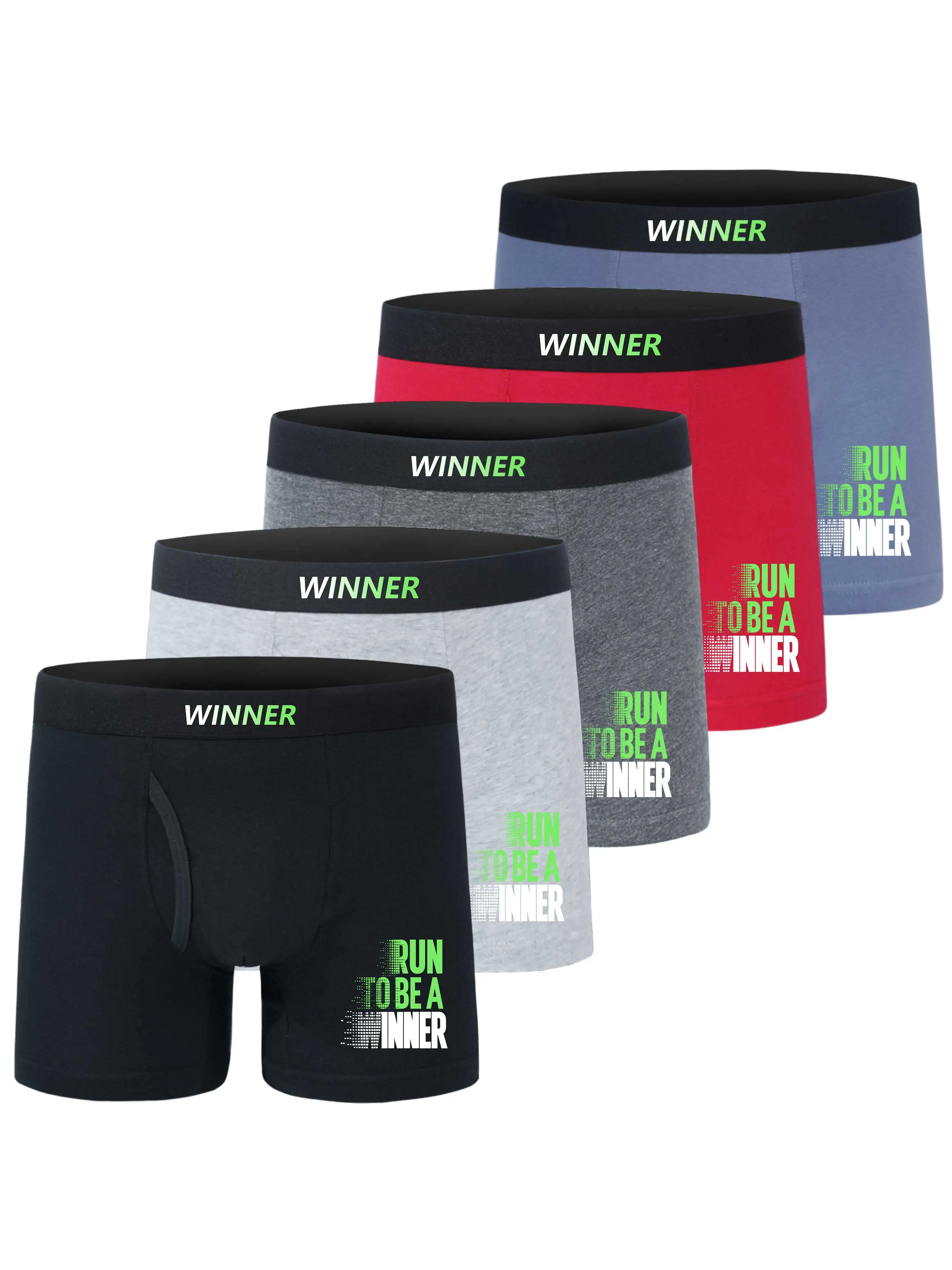 Kids Boys Cotton Underwear 5 Pcs Set Motivational Letter Print High Elasticity Breathable Athletic Running Shorts