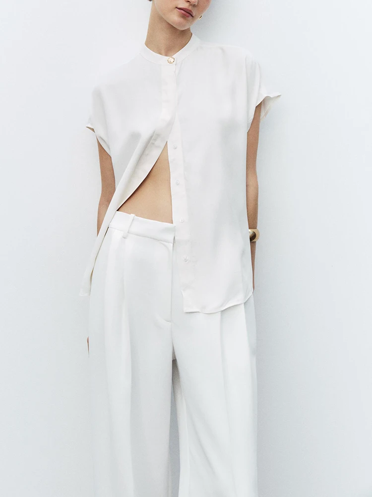 New Summer Women's Casual irt Pleated Drapey ort Sve round Ne Simple Commute Sle Top Quali Fabric Other 00%