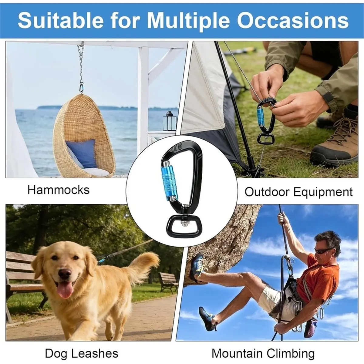 Multi-use Gear Pack of 2 Rotating Carabiner Hook,Safety Carabiner with Swivel, 360° Rotating Rustproof Ultralight Carabiner