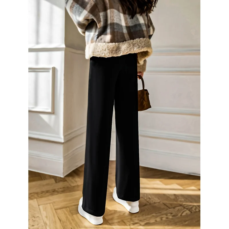   بنطلون نسائي أنيق غير رسمي موديل 2025 بخصر عادي قابل للتمدد للتخسيس باللون الأسود للمكتب يسمح بمرور الهواء يوميًا