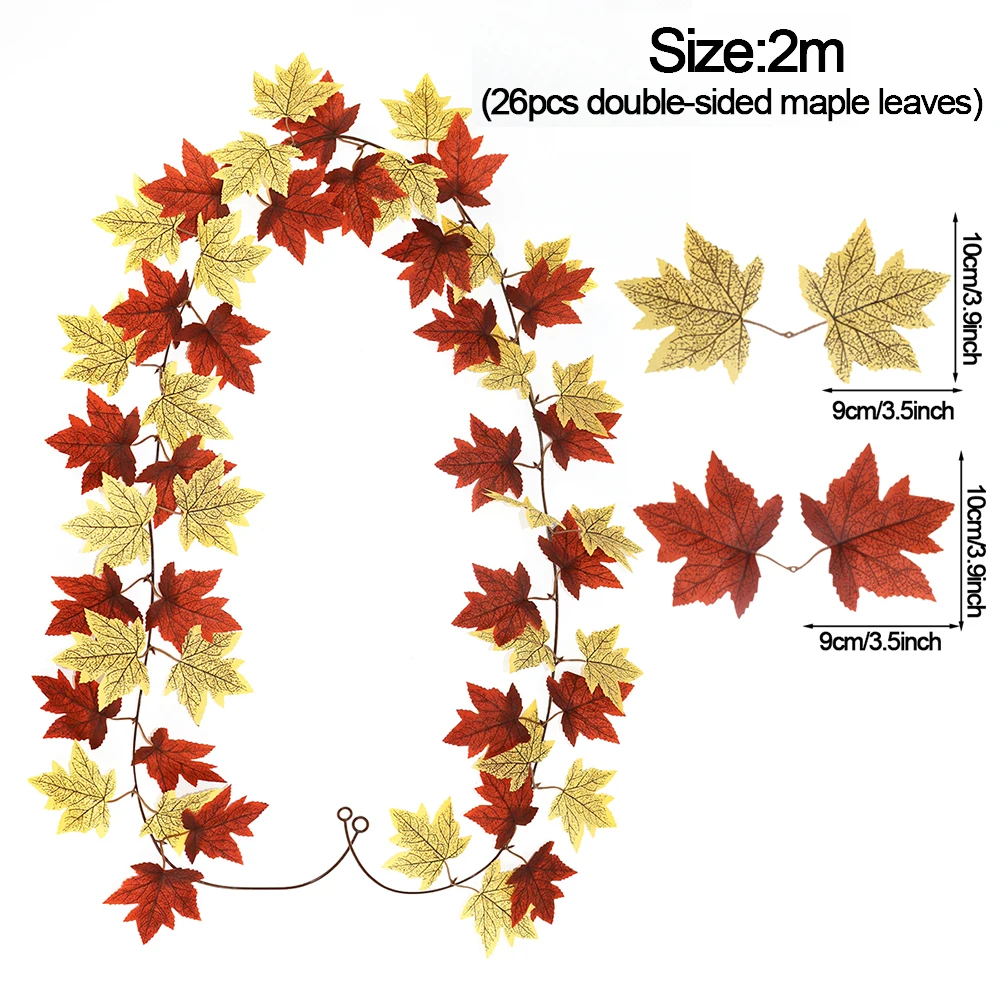 Thanksgiving Decorations Fall Maple Vine Garland Artificial Autumn Fall Foliage Garland Wedding Fireplace Decor Halloween Party - view 5