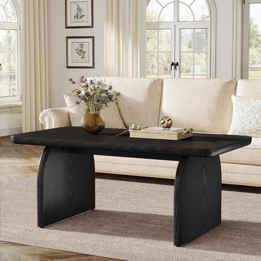 

Rectangle Coffee Table, 47-Inch Wood Rectangular Living Room Table, Farmhouse Accent Center Low Cocktail Tea Table with Sturdy