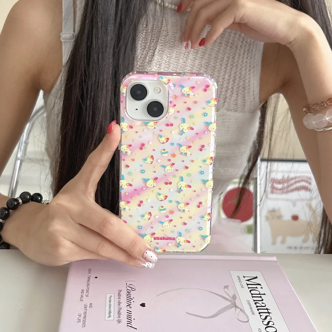 

Fruit Rainbow Rabbit Cherry Cake art Phone case For iPhone 16 15 14 13 Pro Max Case Cute Luxury Cartoon Cover﻿