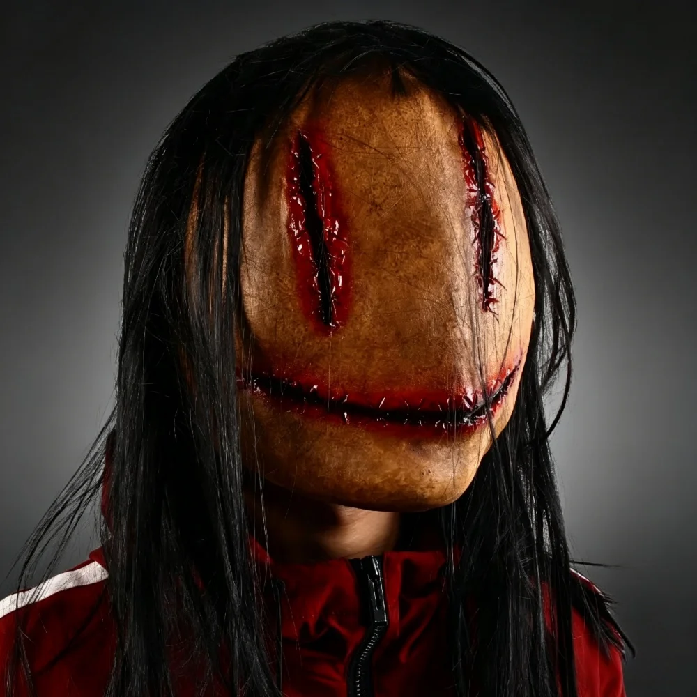 

Halloween Bloody smiley face mask Halloween rave Cosplay ball sewing ghost latex headgear Creepy tricky costume for adult women