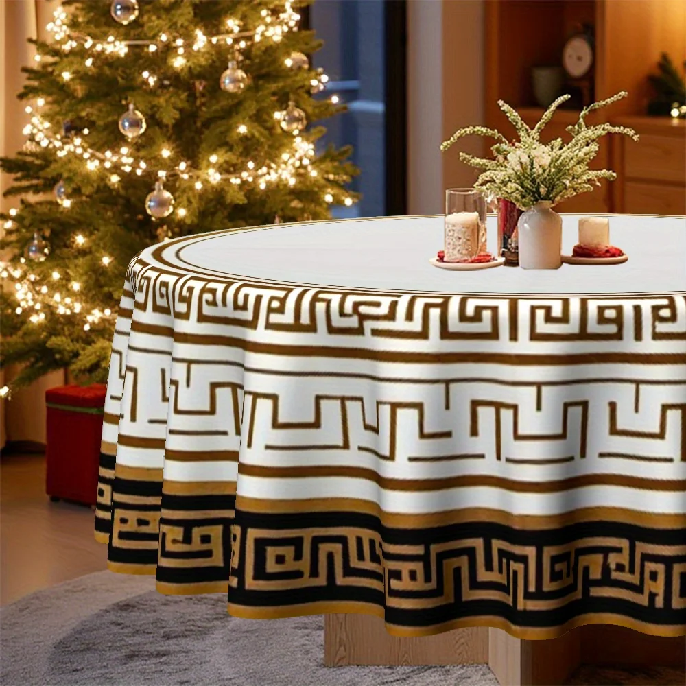A round tablecloth with an elegant geometric design, perfect for Christmas parties