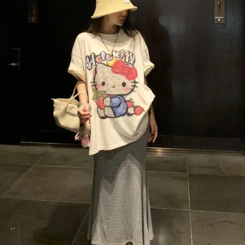 

Новинка 2025 года, модный быстросохнущий топ Miniso Hello Kitty с короткими рукавами и 3D-принтом