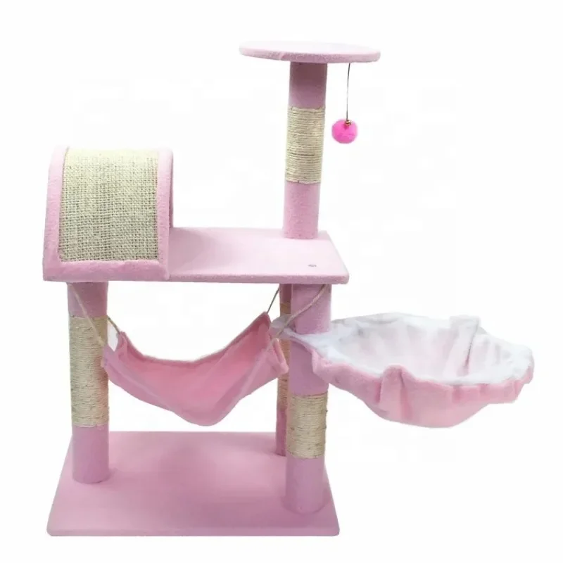 Modern wood Small cat playing big cat tree tower House with Scratching Post Hammock