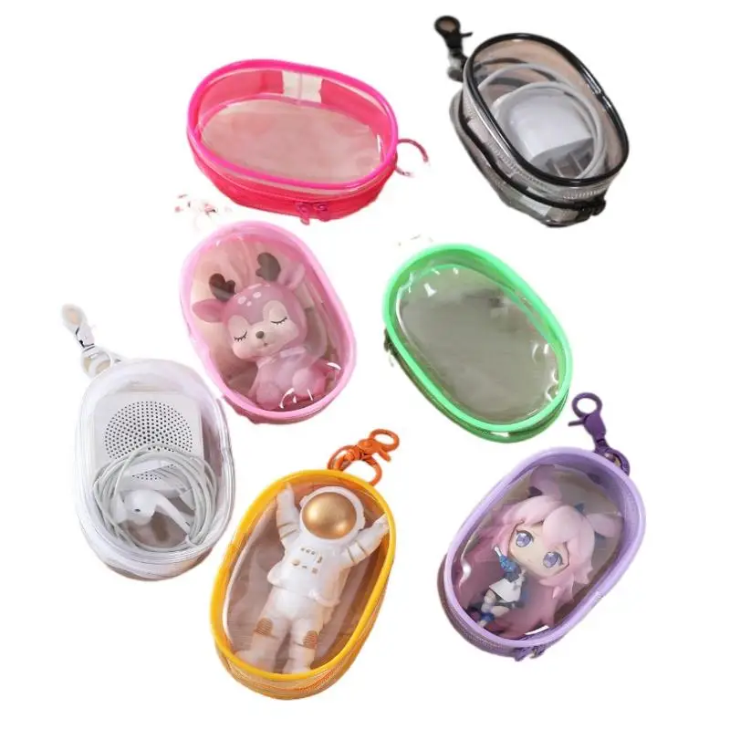 1PC Portable Clear Figure Display Keyring Bag Waterproof PVC Oval Hanging Blind Box Storage Bags Keychain Organizer Case view 5