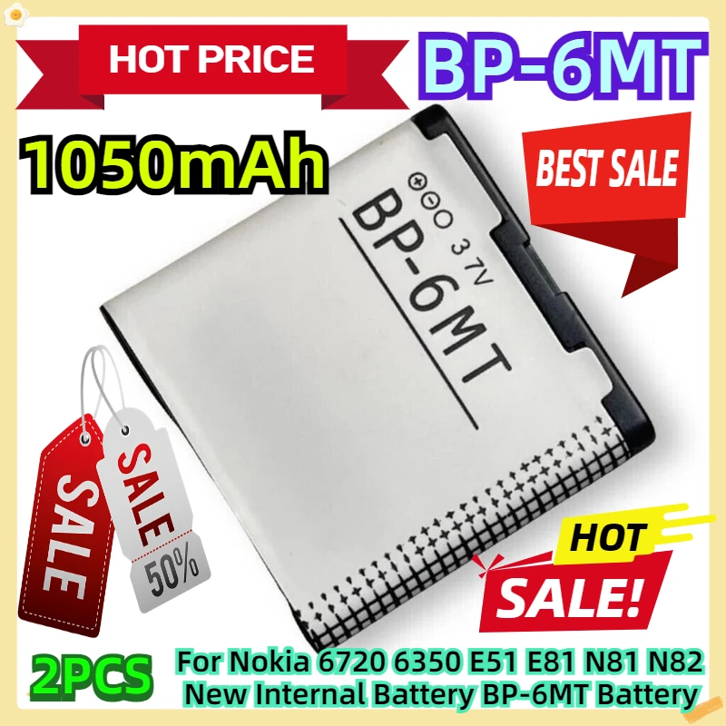 

For Nokia 6720 6350 E51 E81 N81 N82 New Internal Battery BP-6MT Battery 2pcs