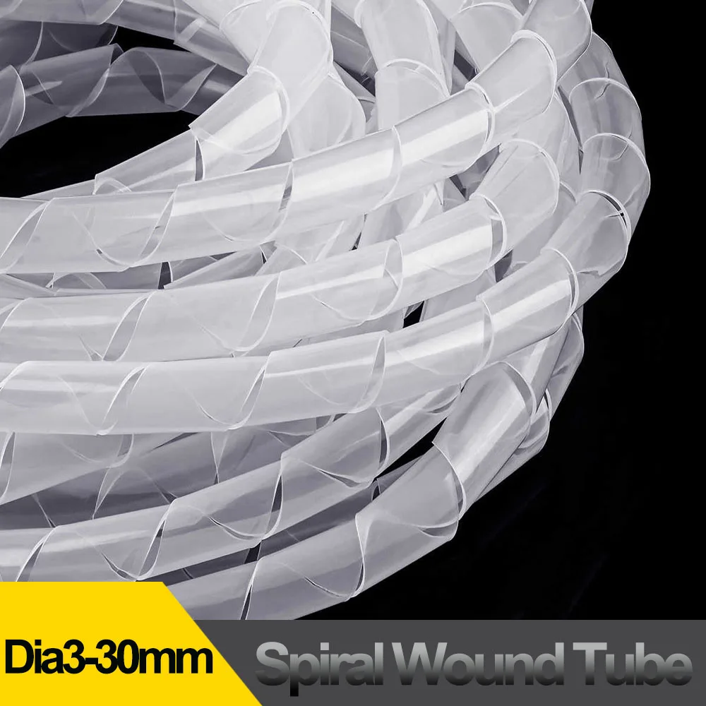 Spiral Wrapping Band Dia3-30mm Black White Cable Casing Plastic Tape Management Protector Wrapping Tube Wire Organizer