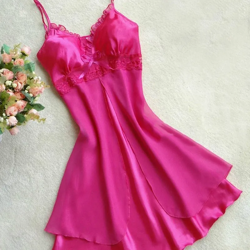 2024 New Women Sexy Silk Satin Night Gown Sleeveless Nightdress Lace Sleep Dress V-neck Nighties Night Shirt Sleepwear Nightwear