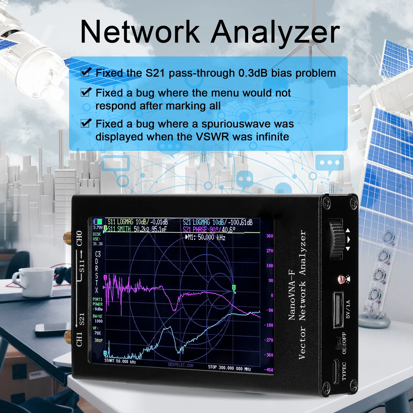 

Handheld 4.3 Inch IPS LCD Display Vector Network Analyzer Antenna Analyzer Short Wave HF VHF UHF RF Demo Kit