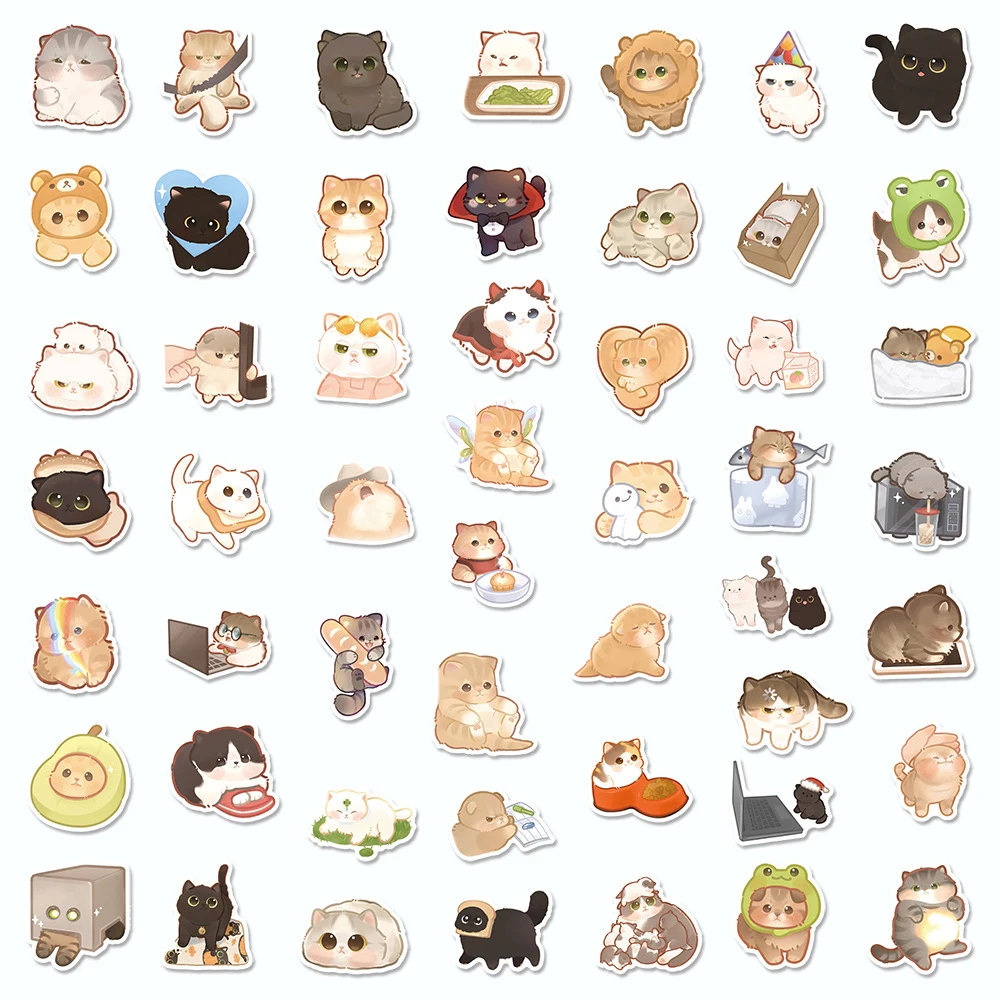 10/30/50/100PCS Cute Cat Stickers Notebook Stationary Scrapbook Laptop Phone Guitar Kawaii Animal Decal for Kids DIY Toy Gifts