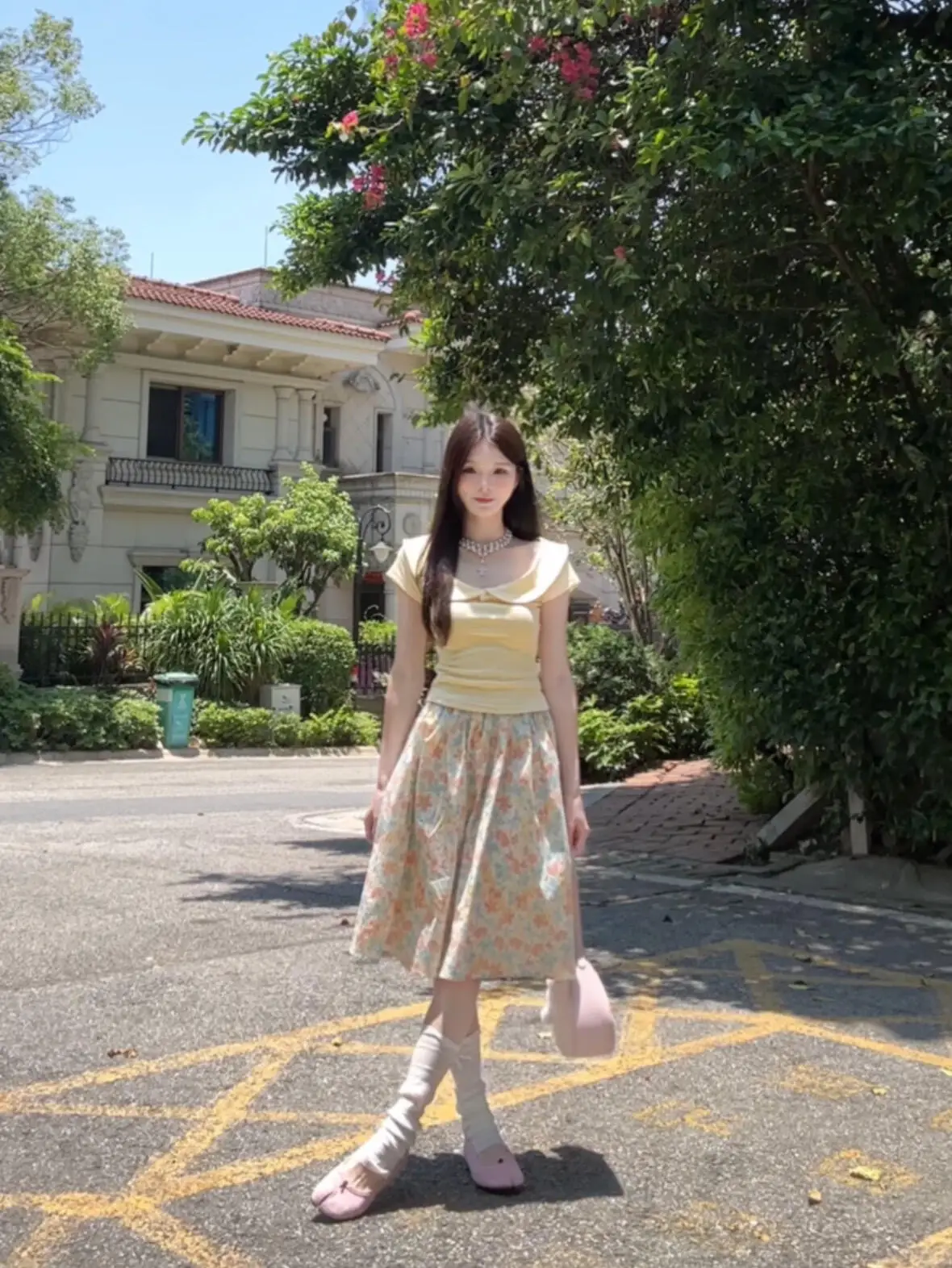 

Юбка А-силуэта с высокой талией и цветочным принтом для весны, лета и осени, пляжная, повседневная, в корейском стиле, для женщин