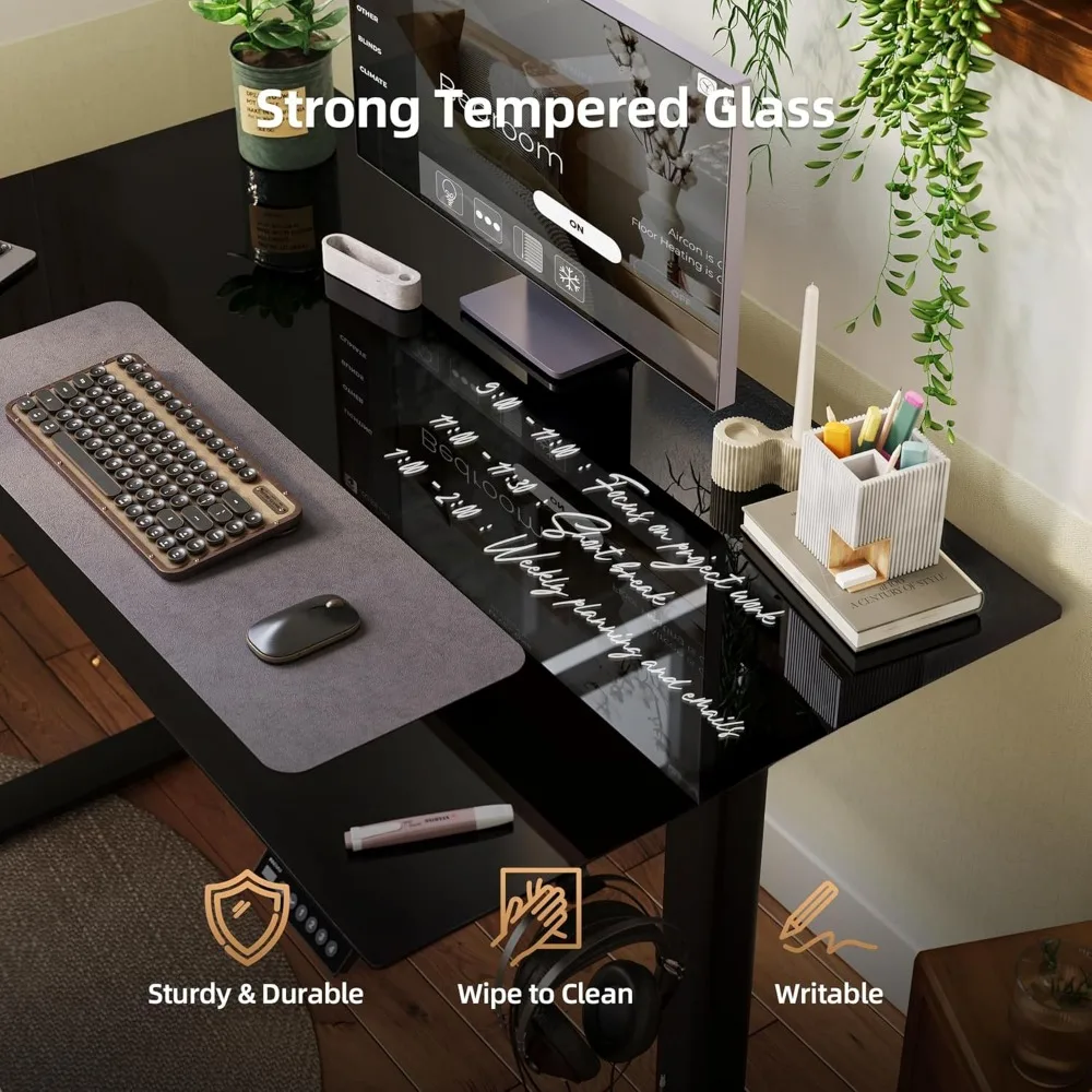 Adjustable Height Stand Up Desk, 48x24 Inch, Drawers Included, Quick Assembly, Black Home Office Computer Desk for Ergonomic Wor