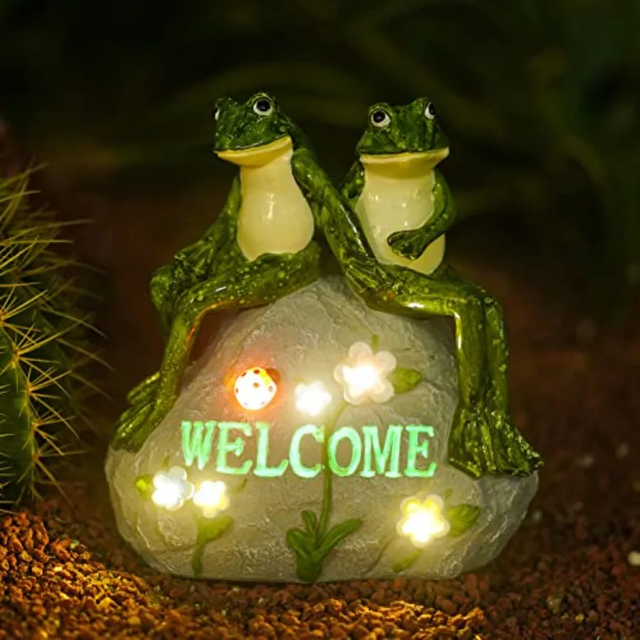 

Solar Garden Outdoor Statues Frog with Succulent and 7 LED Lights - Lawn Decor for Patio Balcony Yard Ornament - Chrismtas Gift